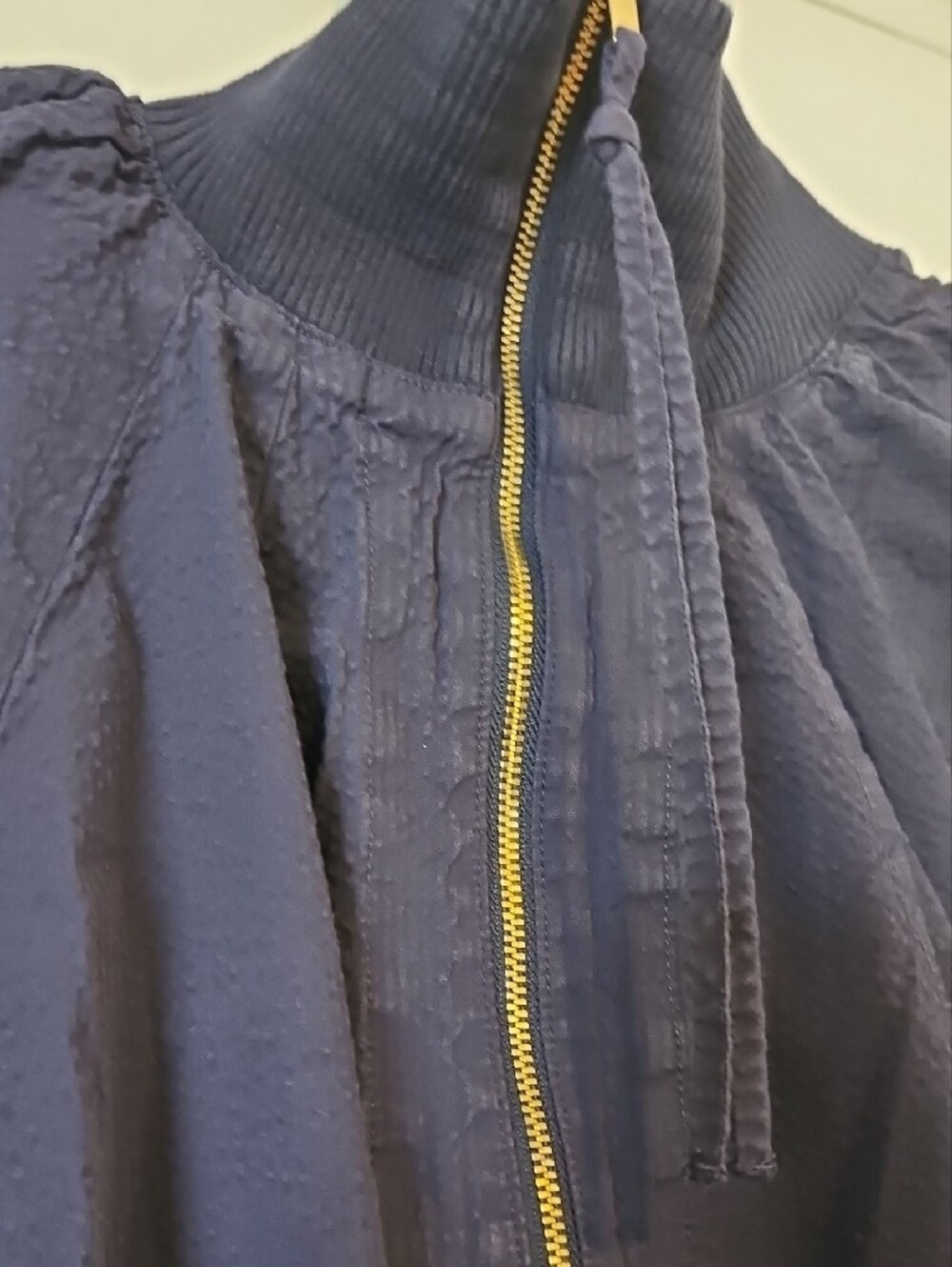 Anthropologie Navy Puff-Sleeve Zip-Front Top - Picture 3 of 3